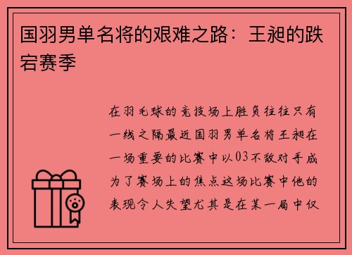 国羽男单名将的艰难之路：王昶的跌宕赛季